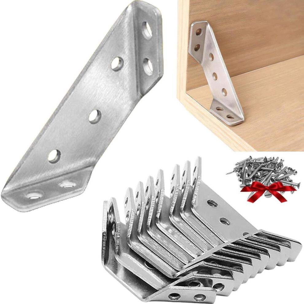 10Pcs Stainless Steel Furniture Corner Brackets, Heavy Duty Right Angle Shelf And Wood Support 9164114658364