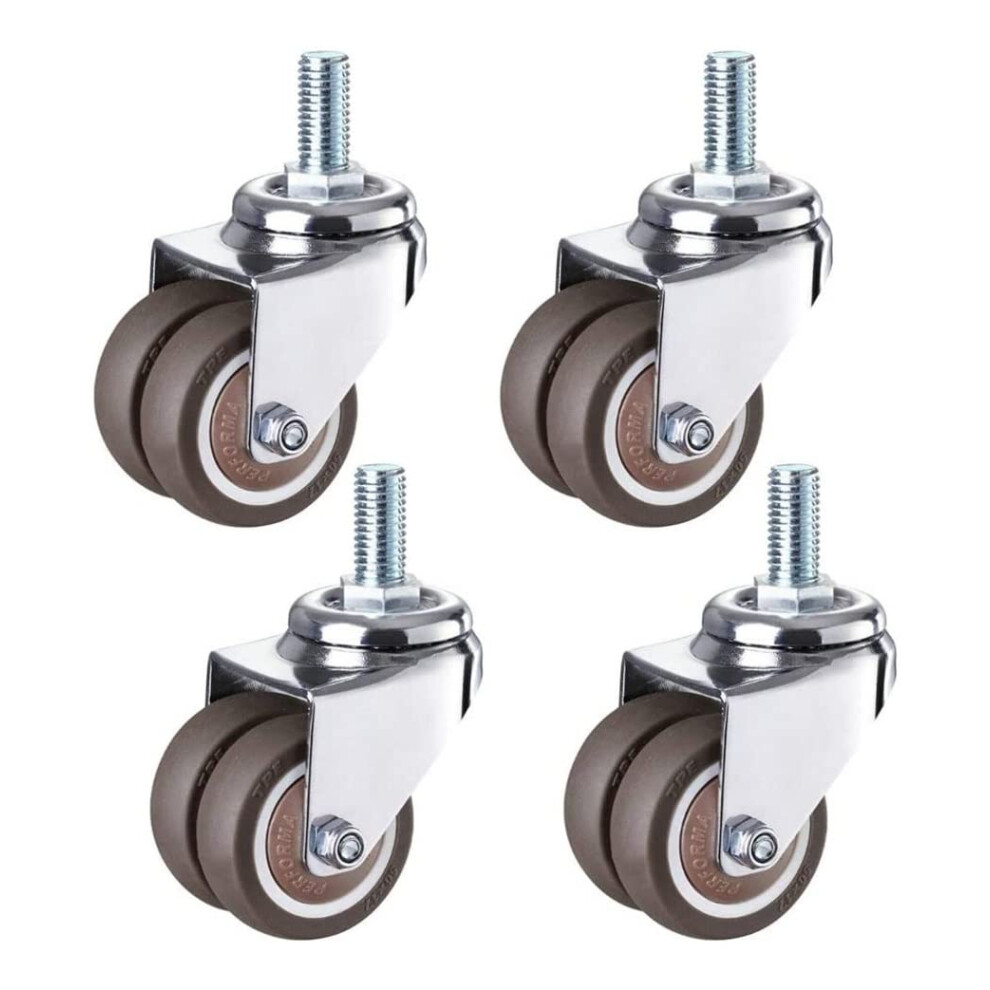 50Mm Heavy Duty Rubber Industrial Swivel Casters With Threaded Stem, Double Wheels For Furniture Replacement 9164114658708
