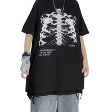 Retro grafický potisk, krátký top v grunge stylu, základní trička, trička s vílí potiskem a kostěným designem na léto, tričko z měkké