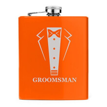 7 oz Stainless Steel Hip Flask Tuxedo Groomsman Flask (Orange)