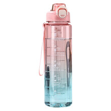 Gourde transparente Bemona 1000 ml avec paille, sans BPA, compatible lave-vaisselle, étanche, avec graduations horaires, idéale pour l'école et le