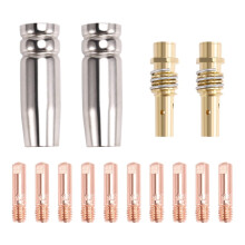 14 accessoires pour torche de soudage MIG 15AKÂ : consommables, buse Ă gaz de 1,0Â mm et porte-embout.