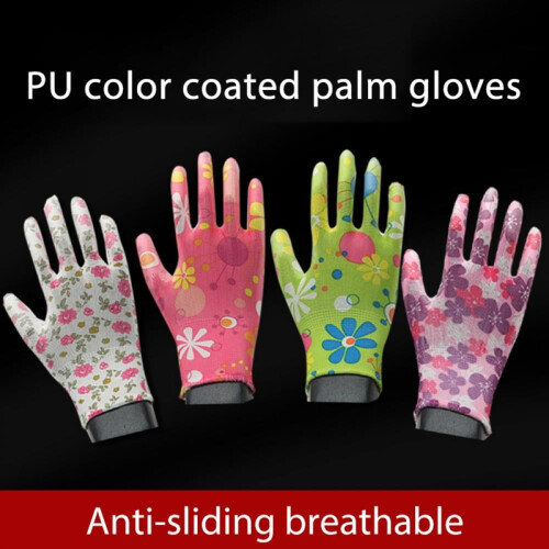 4PCS Printed PU Housework Gloves Nylon Latex Protective Gloves Practical for Home Life (Random Pattern) 1