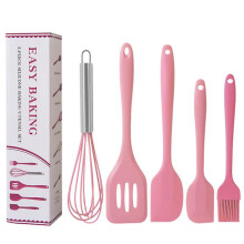 Conjunto de 5 utensílios de cozinha em silicone resistente ao calor e seguro, livre de BPA, para confeitaria, batedor de arame e pincel de
