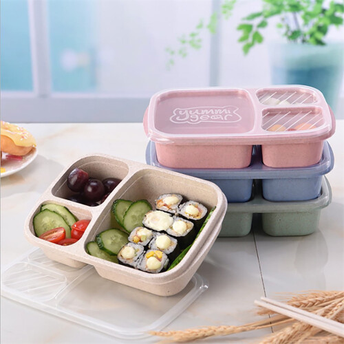 Boîte à lunch de conservation des aliments Uclet, réutilisable, en plastique à 3 compartiments.