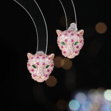 Fashion Personality Creative Earrings Cute Little Animal Micro-inlaid Colored Zircon Earrings S925 Silver Needle Leopard Stud Earrings