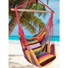 Distinctive Cotton Canvas Hanging Rope Chair Swing Chair with Pillows Rainbow