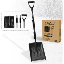 44" Lightweight Aluminum Snow Shovel, Large-Capacity & Portable for Car, Driveway, Garden, Camping - Black