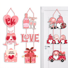 SUSUchens Valentine's Day Door Hanging Sign Pink Heart Faceless Gnome Design Create Atmosphere Romantic Door Sign Style A