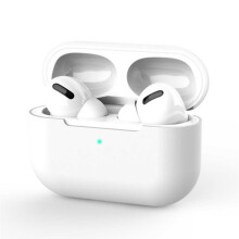 Witte, schokbestendige beschermhoes, compatibel met Apple AirPods Pro.
