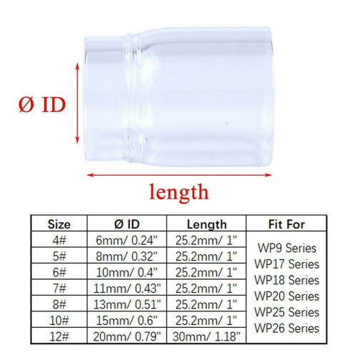 Buse en verre transparente TIG Visualize pour consommables WP9/17/18/20/26 1