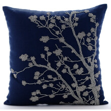Fodere per cuscini decorativi HomeCentric con cerniera, confezione da 2, 30x30 cm, lino blu navy con ricamo di perline argentate.