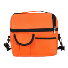 Sac à lunch bandoulière double couche grande capacité, isotherme, orange, idéal pour les pique-niques et les voyages en extérieur.