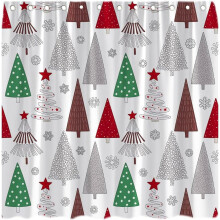 Julgransduschdraperi - Grön & Röd Juldesign med Stjärn- & Snöflingemönster för Juldekoration, Inkluderar Krokar