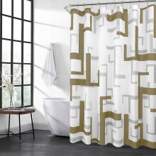 Moderne witte geometrische douchegordijnset 72x72 inch, waterdichte stof met stevig polyester voor badkamer, badkuip, hotels, kaki