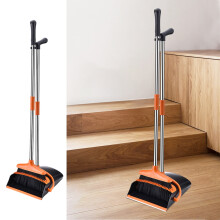 Broom and Dustpan Set Long Handle, Heavy Duty Standing Combo with Stainless Steel Handle for Home Kitchen Indoor Sweeping