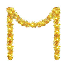 16.4ft Gold LED Christmas Tinsel Garland with Lights, Battery Operated, Indoor Outdoor Holiday Décor