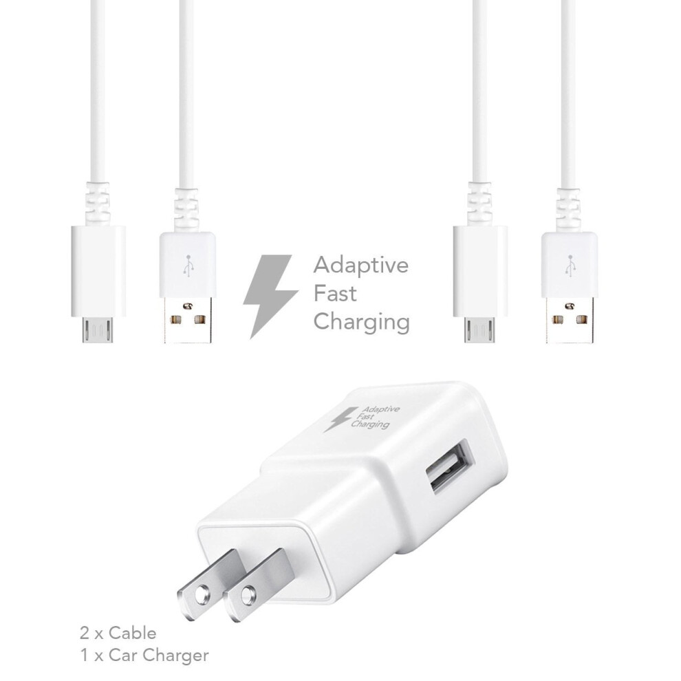 Ixir Compatible With Samsung Galaxy S6 Active Charger Fast Micro Usb 2.0 Cable Kit - Fast Wall Charger + 2 Cable 9425574825049