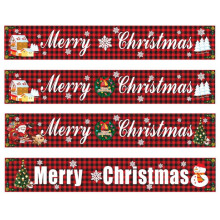Lot de 4 grandes bannières « Joyeux Noël », panneau de Noël à carreaux rouges et noirs avec bonhomme de neige et sapin, décoration intérieure