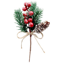 1 décoration de Noël : branches et tiges rouges, baies artificielles, cônes, décorations pour couronne et sapin de Noël.