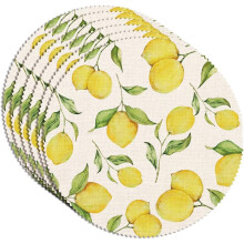 Lot de 6 sets de table ronds 15x15 cm, motif citrons jaunes, antidérapants, lavables en lin, résistants à la chaleur, parfaits pour les fêtes et