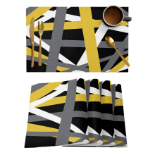 Accessoires de décoration de table de cuisine et salle à manger noirs, style moderne, 4/6 sets de table en lin résistant à la chaleur, pour une
