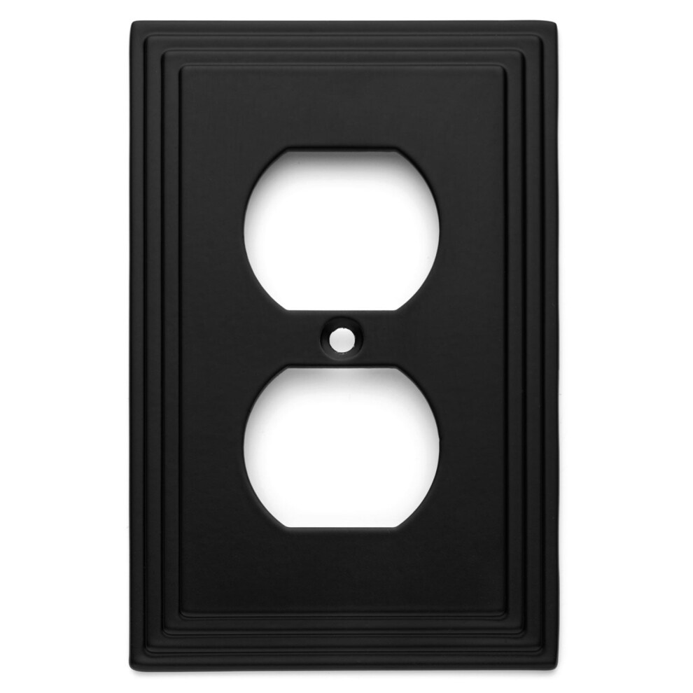 Cosmas 25026-Fb Flat Black Single Duplex Electrical Outlet Wall Plate/Cover 9083649004975