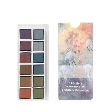 Clearance 12 Color Glitter Watercolor Paints Set Pearlescent Color Artist Art Set for Painting on Fabric Paper Crafts