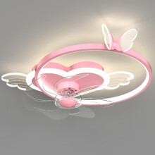 Pink Butterfly Heart Ceiling Fan with Light and Remote for Girls Bedroom, Dimmable LED, 6Speed Reversible Silent Motor