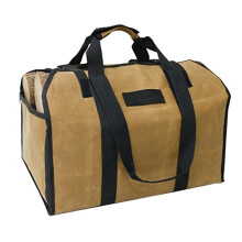 Firewood Carrier Bag Waxed Canvas Large Capacity Tote with Padded Handles for Wood and Camping