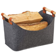 Large Capacity Felt Firewood Carrier Tote Bag with Handles for Home and Camping Use Black