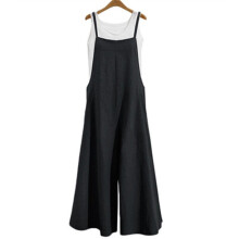 Salopete largi din bumbac și in pentru femei, salopete casual largi, cu buzunare, design elegant, curea de umăr reglabilă, material respirabil