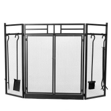 Wrought Iron Fireplace Screen Black 4 Panel Folding Safety Guard with RustResistant Coating
