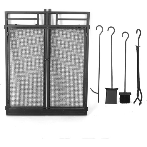 Wrought Iron Fireplace Screen Black 4 Panel Folding Safety Guard with RustResistant Coating 2