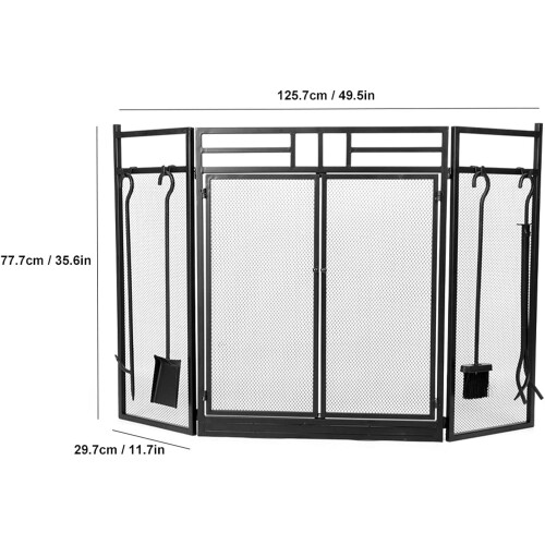 Wrought Iron Fireplace Screen Black 4 Panel Folding Safety Guard with RustResistant Coating 1
