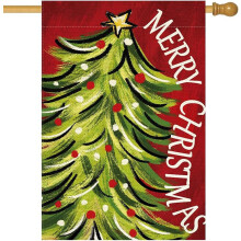 Sapins de Noël 28x40 Double face pour extérieur, Décoration de jardin extérieure pour les fêtes de Noël et l'hiver, grand drapeau rouge 61-28