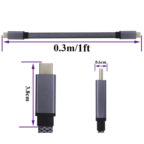 Πλεγμένο καλώδιο USB 3.1 τύπου C, επίπεδο, κοντό, 3.1USB τύπου C αρσενικό σε αρσενικό, 4K@60Hz 1