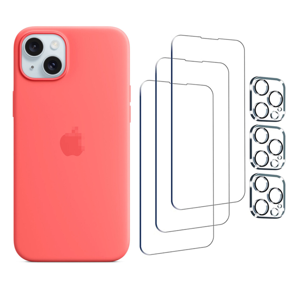 Compatible With Iphone 15 Plus Silicone Phone Case With Magsafe 6.7"In (Guava) And Protective Film*3 And Lens Protective Film*3 9395123782799