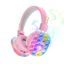 Kids Bluetooth Headphones, Wireless Pop Bubble On-Ear Fidget Toy, Rainbow Color Lighted Headset for Children Adults (Pink-Lighted)
