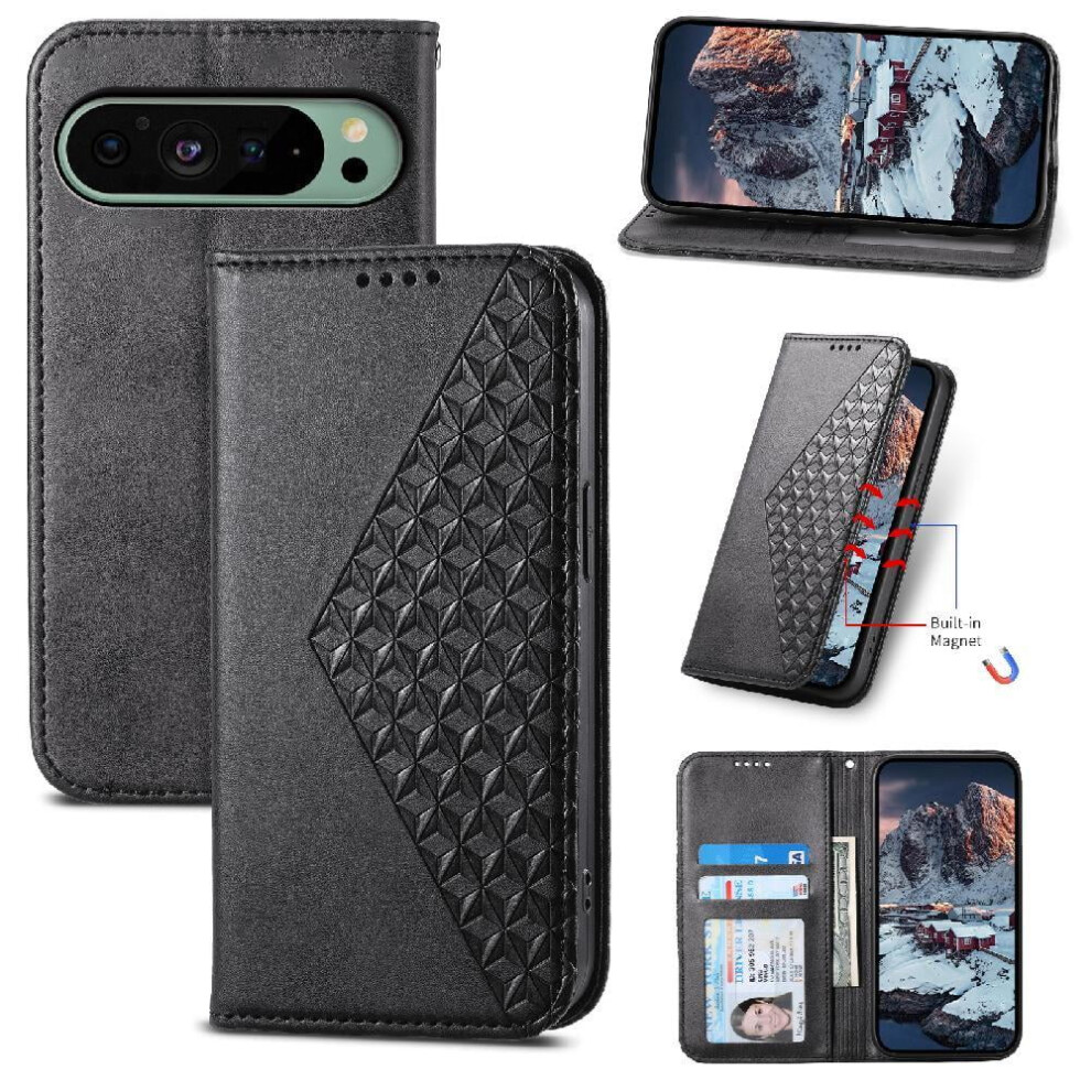 Flip Case For Google Pixel 9 Wallet Rhombus Shape Daily Use Stand Hand Strap 9395123782980