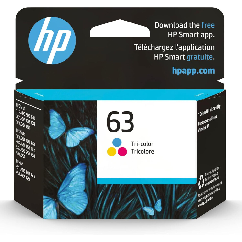 Hp 63 Tri-Color Ink Cartridge Compatible With Hp Deskjet 1112, 2130, 3630; Envy 4510, 4520; Officejet 3830, 4650, 5200 | F6u61an 9110895228340