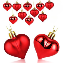12 PCS Heart Shaped Decorations for Christmas Tree Party Decor Valentine's Day Hanging Ornaments (Pink)