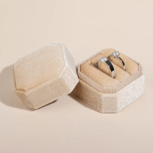 Octagonal Corduroy Ring Box Holder Jewelry Organizer Jewelry Set Beige Couple Ring Box