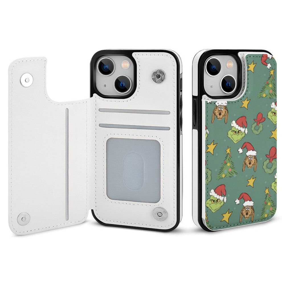 The Grinch Compatible Iphone 14 Wallet Case With Card Holder, Pu Leather Flip Cover, Magnetic Clasp & Shockproof Design For Women & Girls 9071309725841