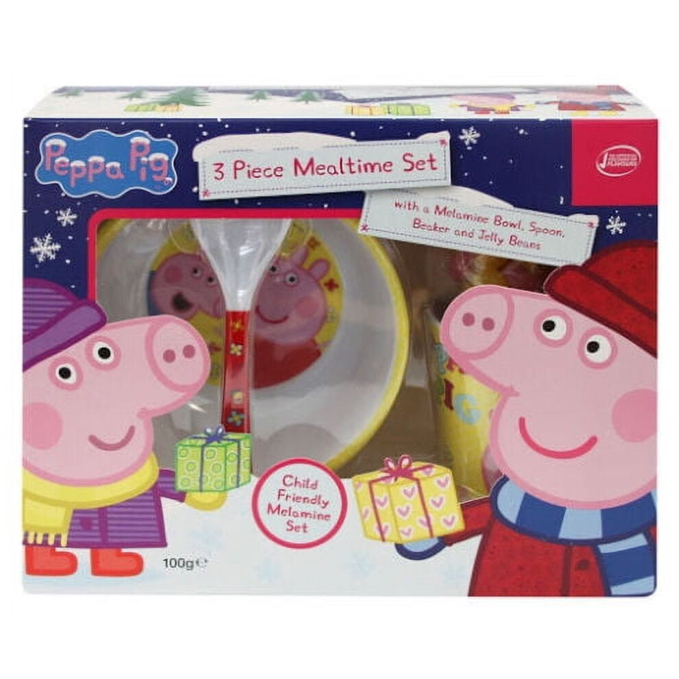 Peppa Pig 3 Pieces Mealtime Set Bowl Spoon Beaker & Jelly Beans Dinner Set New