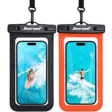 Hiearcool vattentät telefonväska, 2-pack, kompatibel med iPhone - svart och orange, för strand- och undervattensbruk