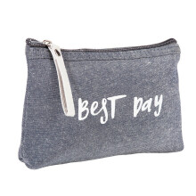 Borsa cosmetica Best Day in cotone e lino, grande capacità, multifunzionale, ideale per viaggi e come portamonete, blu navy - 1 pezzo