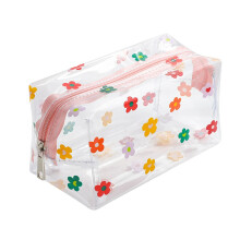 Jacenvly Make-up Tas voor Dames, Transparant, met Bloemenprint, Reisetui voor Cosmetica, Draagbare Mini Toilettas met Ritssluiting - Cadeau-idee