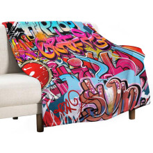 Grafikus graffiti takaró, hiphop utcai kultúra NYC művészeti spray - szuper puha, 330 g/m²-es flanel takaró ágyra vagy kanapéra (50"x70")