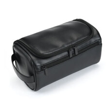 Borsa cosmetica vintage in pelle, beauty case da viaggio per uomo e donna, nera